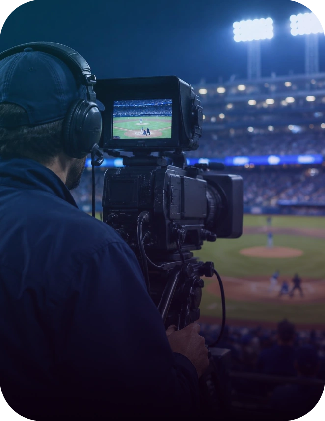 Sports broadcaster filming a live sporting event
